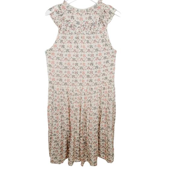 Warm Ecru Palm Trees Floral Ruffles Midi Dress -  warm 1 - Size S - Picture 3 of 7